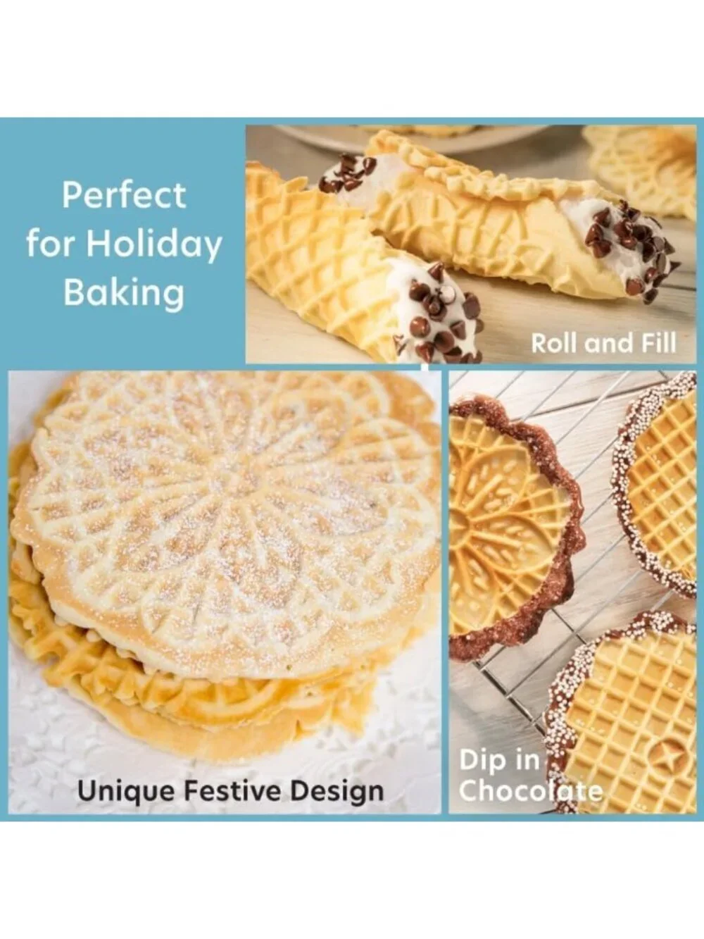 Nonstick Pizzelle Maker Set – Easy Mini Waffle Iron for Thin Cookies & Desserts